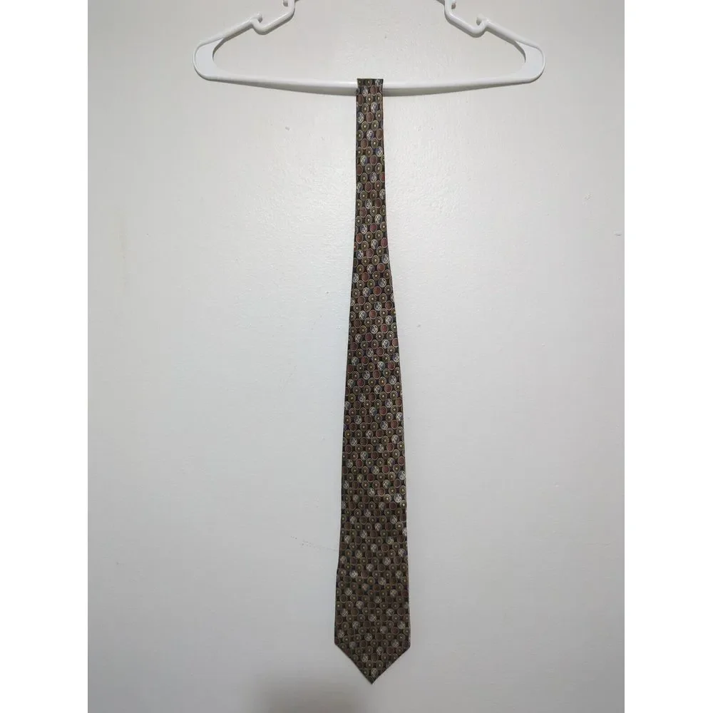Parker Sage Mens Silk Tie Brown Gold Blue Geometric‎ Medallion Aries Zodiac USA